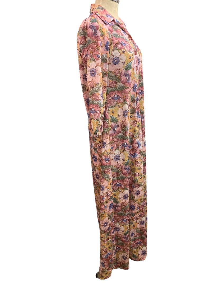 Large Custom Made by D. Wear 1960s Pullover Floral Polyester Long Dress