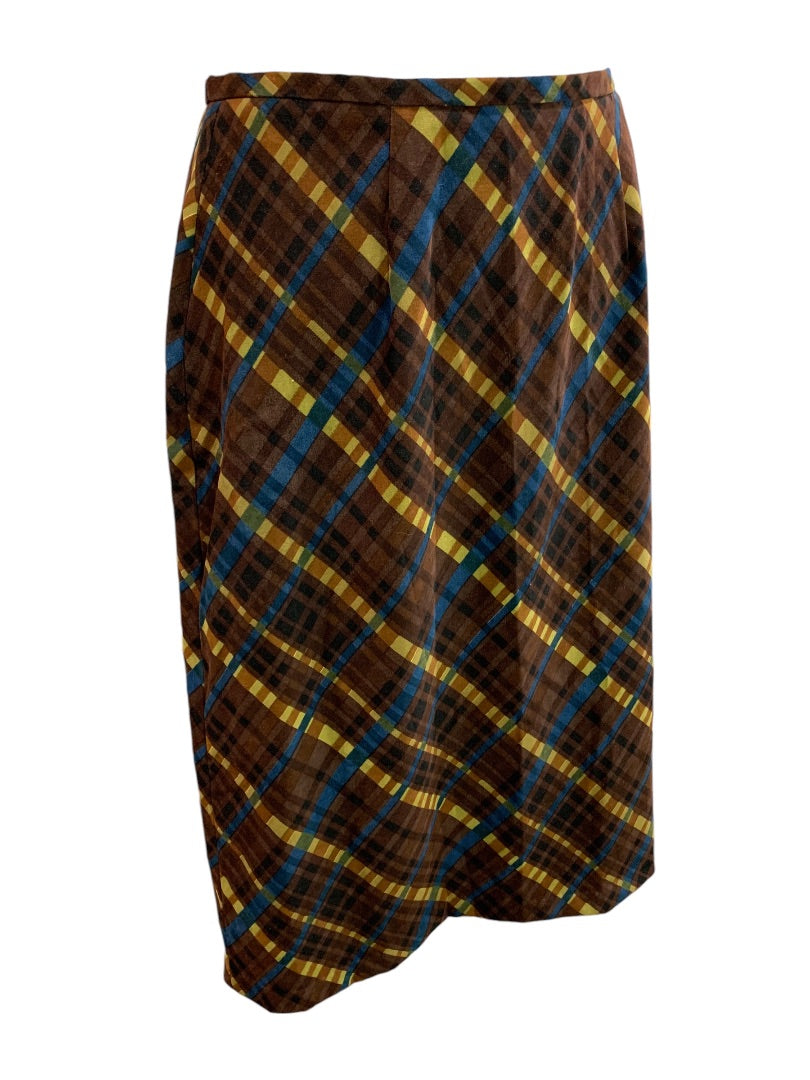 Size 10 CLIO Vintage 1980s A-Line Skirt Plaid Side Zip Made in USA