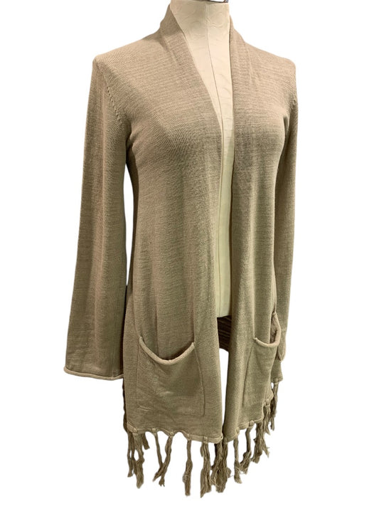 Small Lucky Brand Womens Open Cardigan Sweater Wool Blend Pockets Fringe