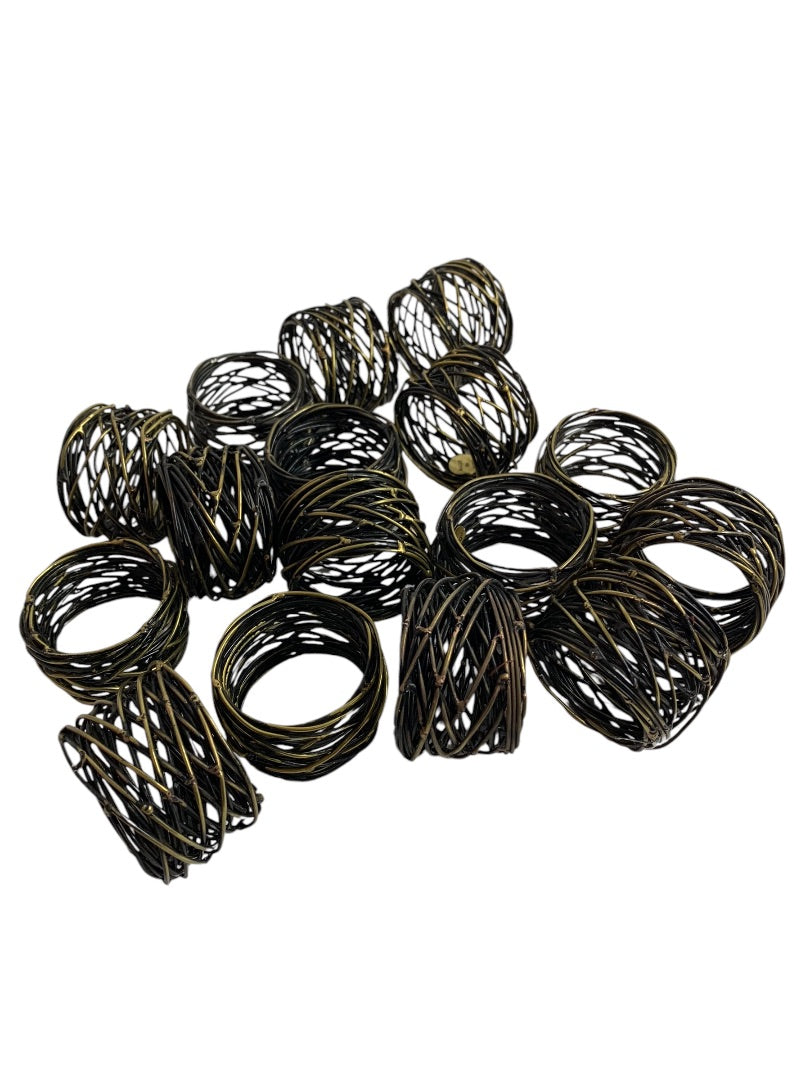 Set of 16 Metal Wire Napkin Rings Black Goldtone Heavy