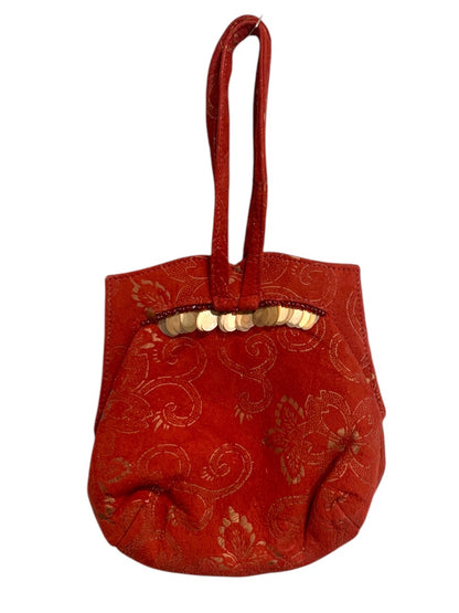 Michelle LaLonde New York 1990s Evening Bag Red Brushed Fabric Gold Detail