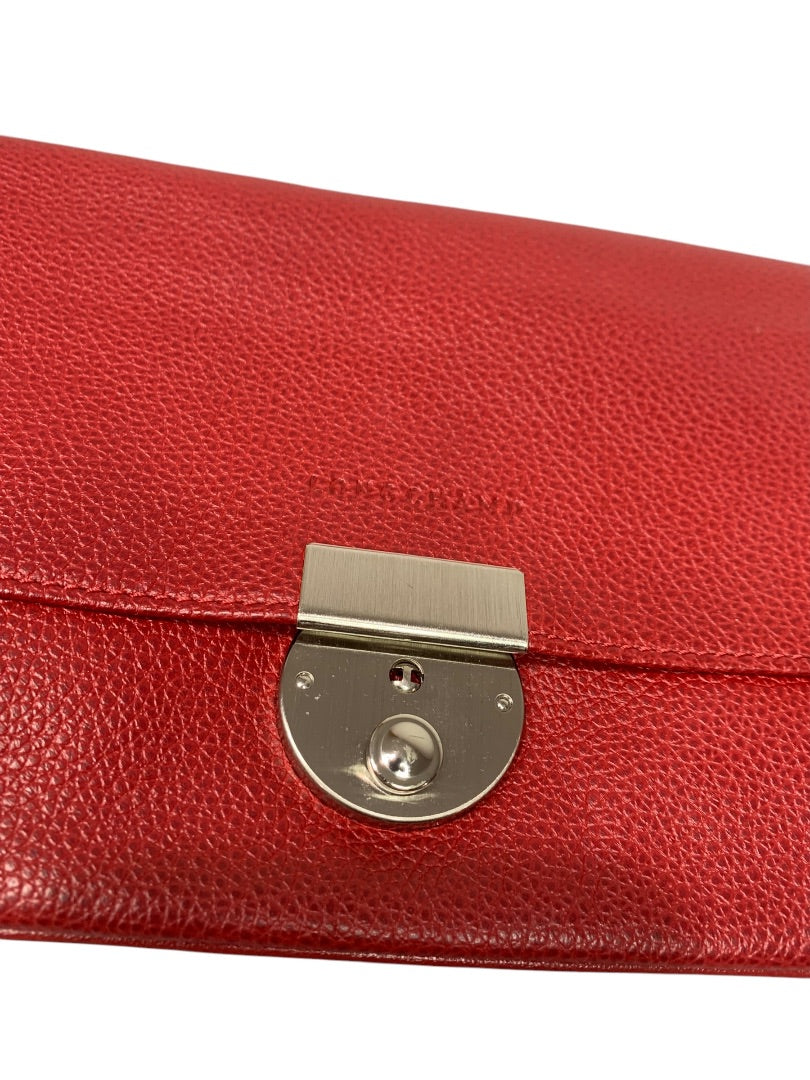 Longchamp Le Foulonne Clutch Bag Red Pebbled Leather