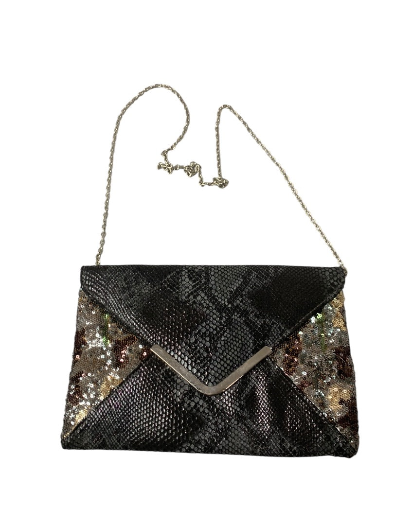 Y2K Convertible Envelop Clutch Shoulderbag Faux Snakeskin Sequin