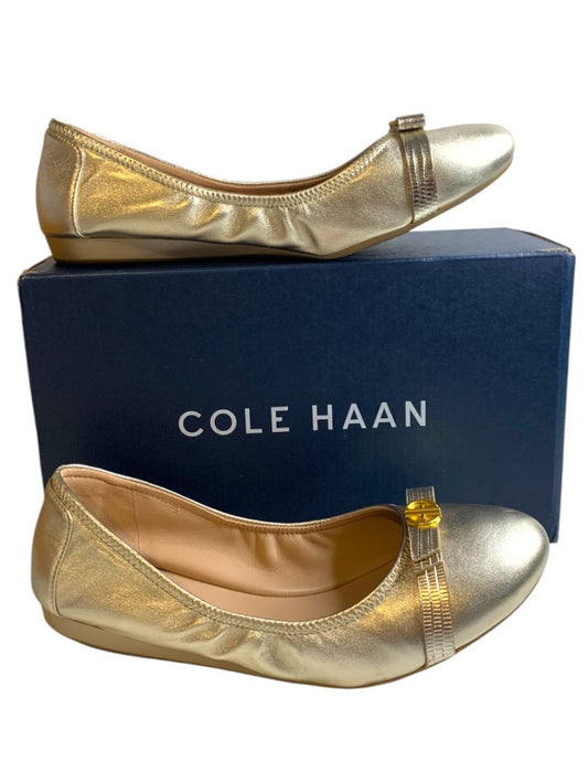 Size 8.5 Cole Haan Womens New Gold Tova Bow Ballet Flats W26821