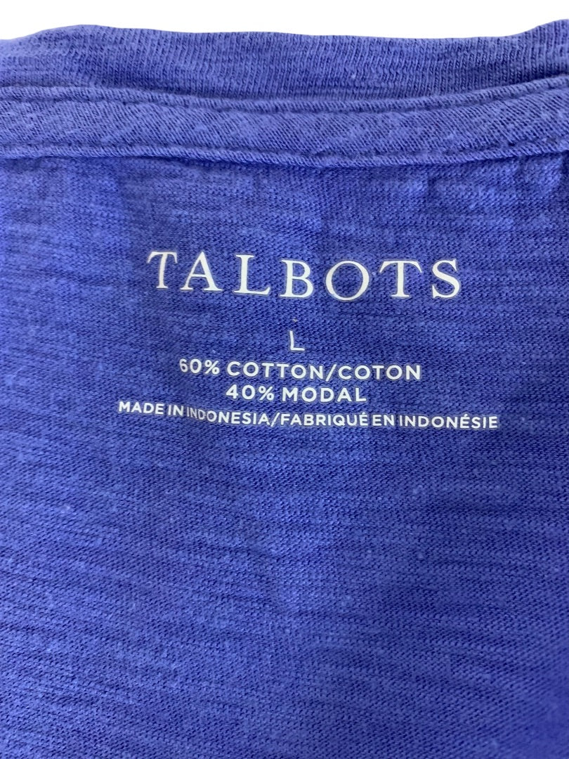 Large Talbots Womens Tie Sleeve V-Neck Tshirt Cornflower Blue