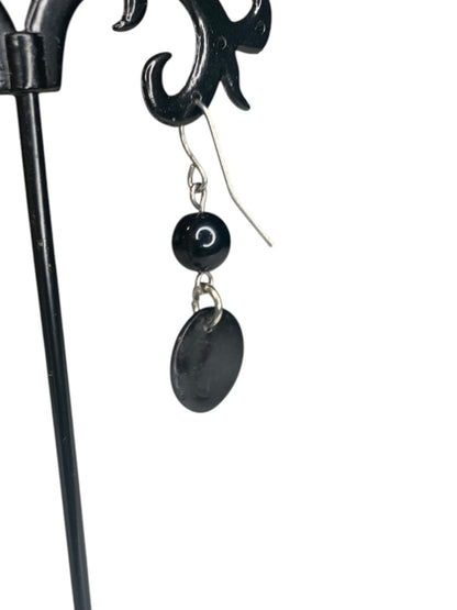 Silvertone Black Hook Pierced Hook Earrings 1.5 Inch Drop