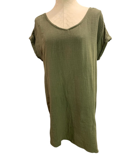 XL Sonoma Olive Green Shift Dress Belt Cotton Gauze