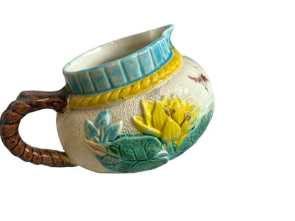 English Majolica Creamer Pond Lily and Rope Antique