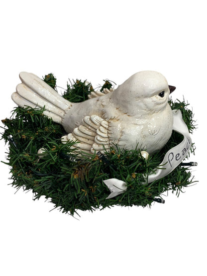 Prelit Dove Wreath Peace Holiday Decoration Battery Operated