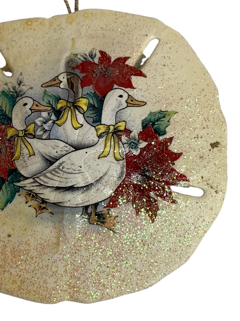 Sand Dollar Vintage Christmas Ornament Sparkly Duck Poinsettia