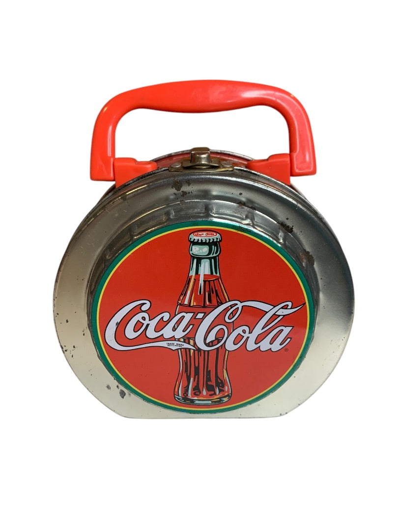 Vintage Coca Cola Small Tin Hat Lunch Box Latch Classic Coke Bottle Handle