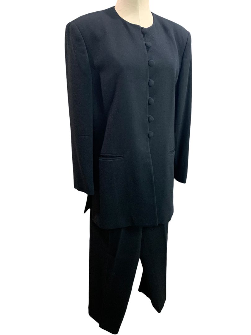 Size 12 Jones New York Womens Black Suit Worsted Wool Jacket Pants 1990s