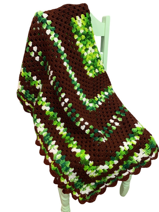 Vintage Brown Green Afghan Throw Blanket 48 Inches Square
