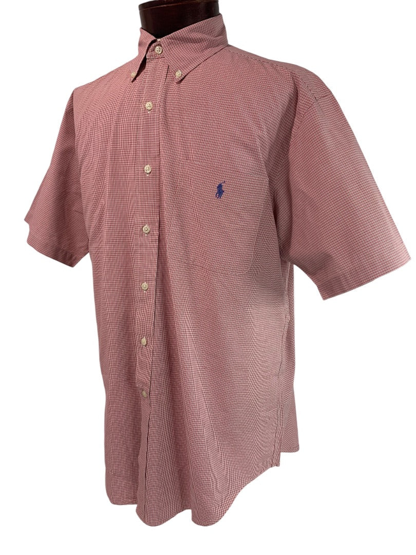 Large Ralph Lauren Mens Classic Fit Button Down Shirt Short Sleeve Red Plaid