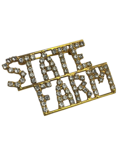 Vintage State Farm Rhinestone Goldtone Brooch Pin 2 Inch Width