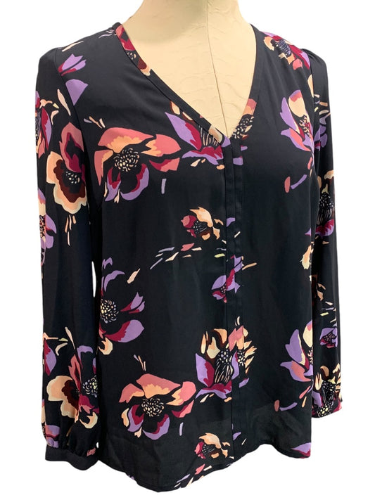 Size 2 J.Crew Womens Sheer Popover Blouse Shirt Navy Blue Floral