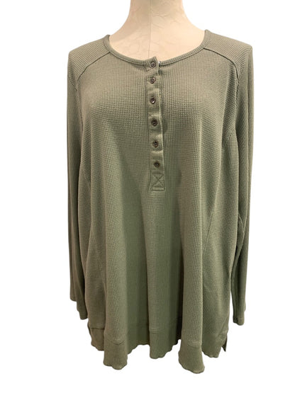 22/24 Avenue Womens Thermal Henley Shirt Olive Green Lightweight