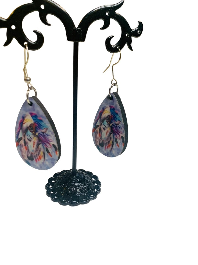 Unicorn Hook Pierced Earrings Lightweight Double Sided 2.4" Drop