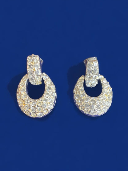 Signed Napier Post Pierced Earrings Doorknocker Silvertone Rhinestone