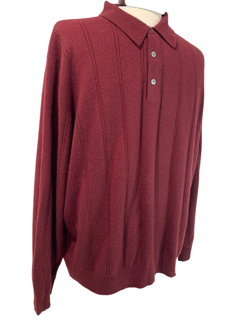 XL Tasso Elba Mens Cashmere Sweater Collared Burgundy