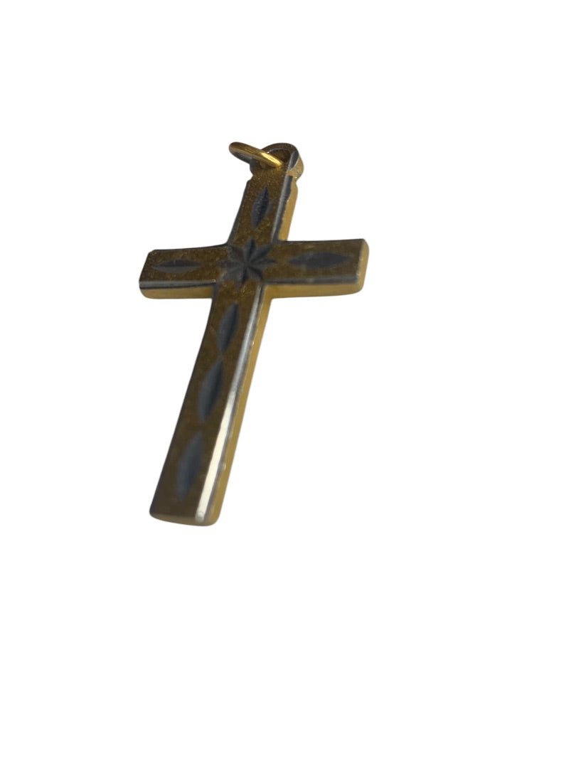 Religious Cross Pendant Goldtone Textured and Silvertone 1.8 Inch