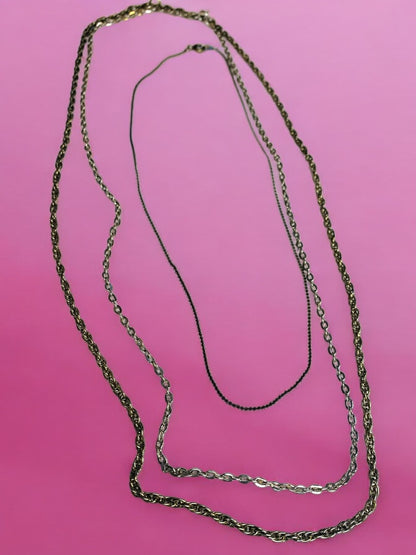 3 Vintage Silvertone Chain Necklaces Spring Clasps 16 22 24 Inch