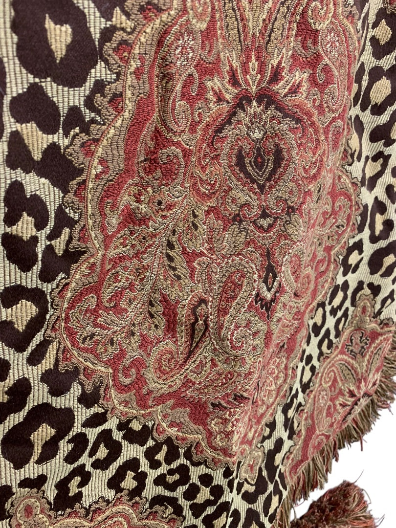 Set of 4 Pillow Covers Animal Print Fringed 18 Inch Square Zip Closure