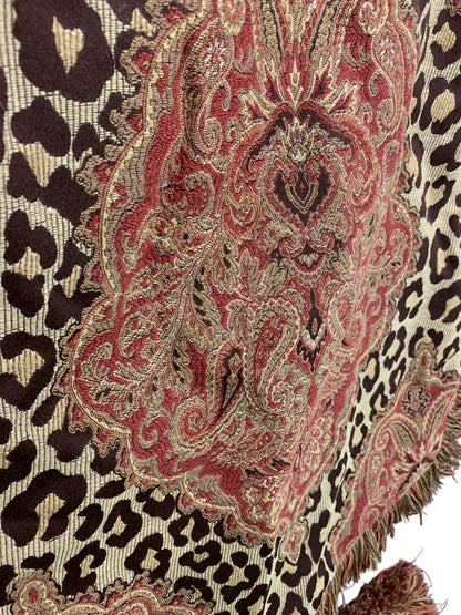 Set of 4 Pillow Covers Animal Print Fringed 18 Inch Square Zip Closure