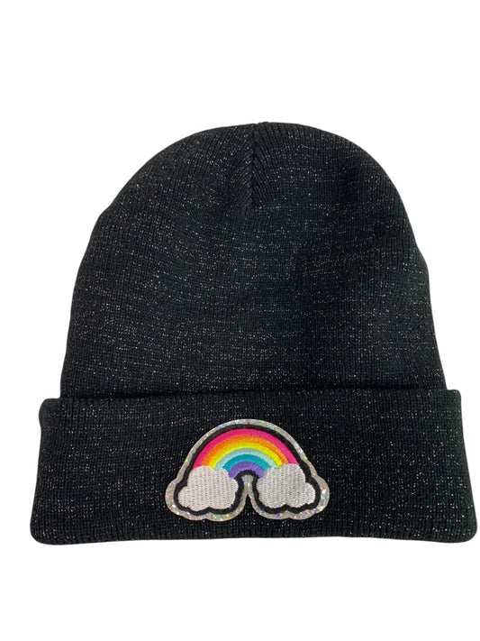 JoJo Siwa One Size Womens Black Sparkle Knit Beanie Hat Rainbow