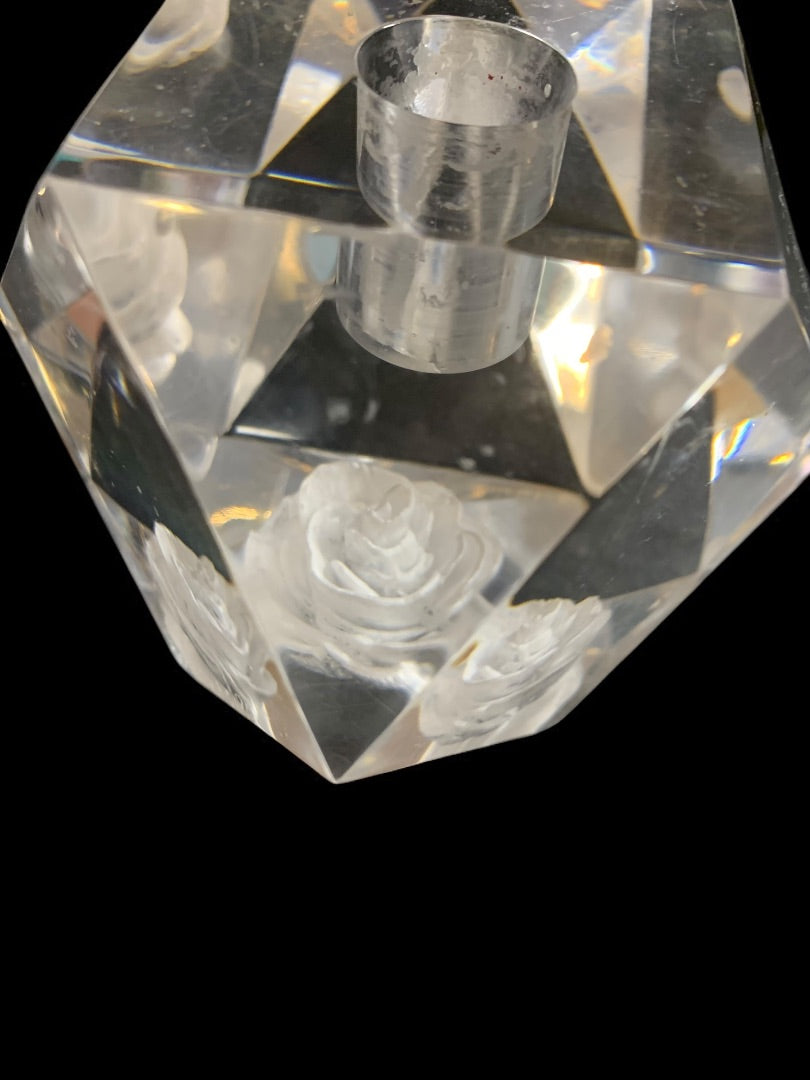 1980 Dekel's L.A.S. Lucite Acrylic Signed Candle Holders Rose