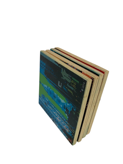 Set of 4 Magnet Drink Coasters Wooden Philadelphia 2014 Bright Graphics