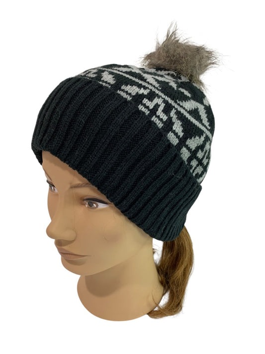 One Size Pistil Womens New Sweater Knit Ava Hat Gray Black Pom Pom