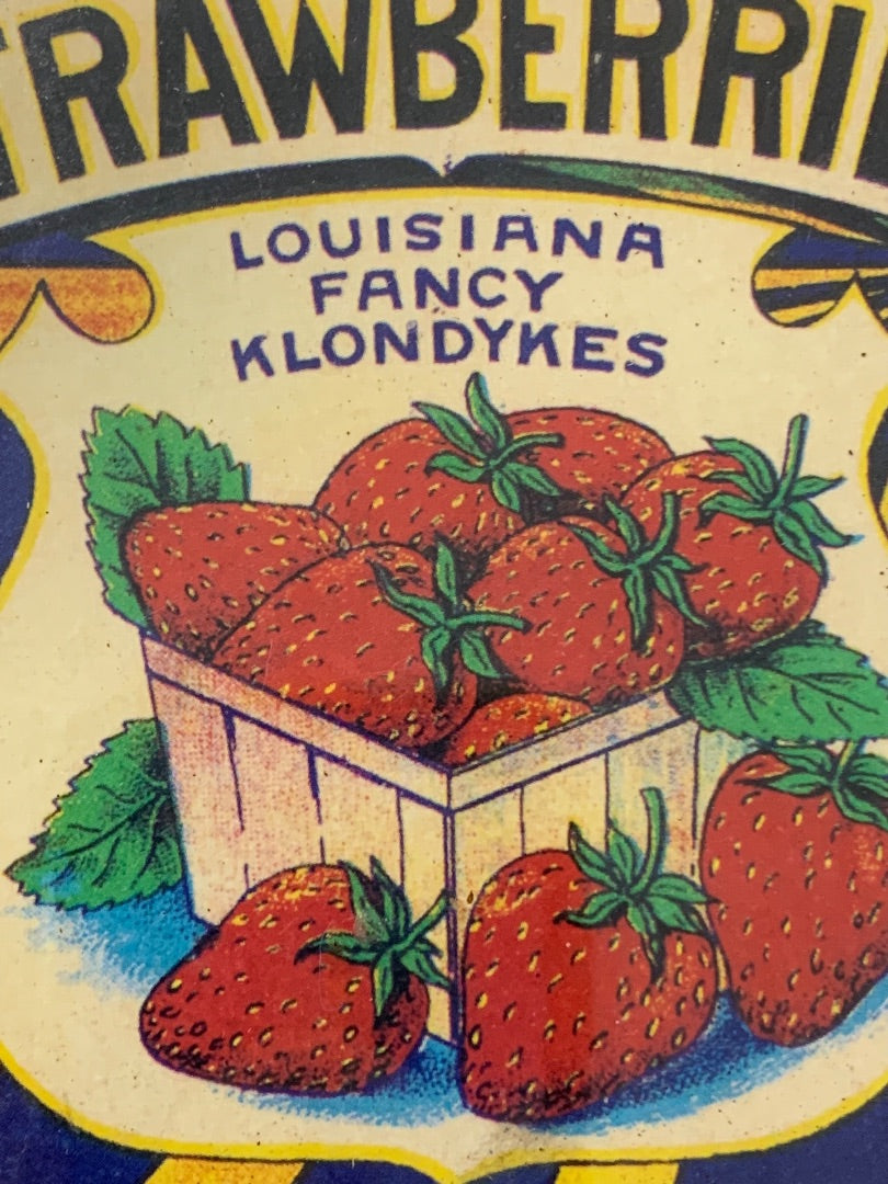 Framed Retro Style Label Strawberries 7.1 Inch Square
