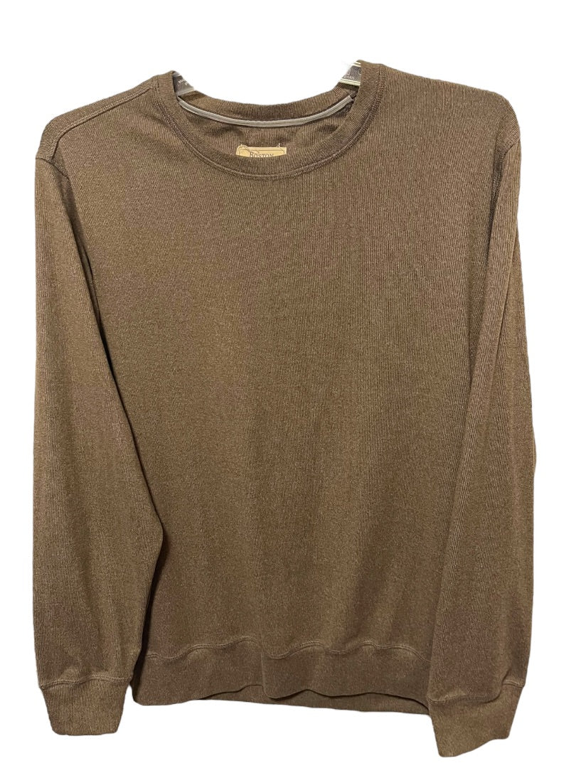 Large Boston Traders Long Sleeve Crew Neck Mens Pullover Shirt Brown