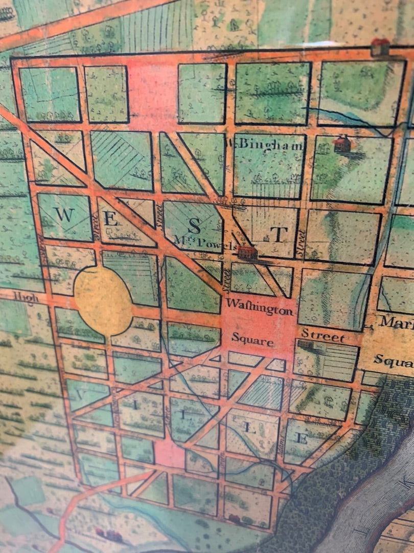 Reproduction 1802 Framed Map of Philadelphia Wooden Frame 34.5 x 26.5 Inches
