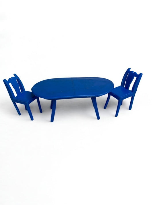 Vintage Dollhouse Miniature Blue Plastic Kitchen Set Table 2 Chairs