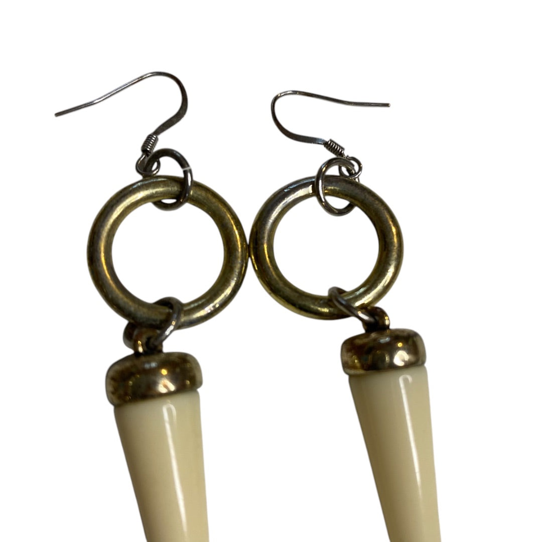 Goldtone Cream Earrings 3.25 Inch Drop Dangle Pierced Hook