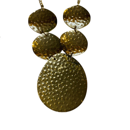Goldtone Hammered Statement Necklace 23-26 Inch Drop 2.25 Inch
