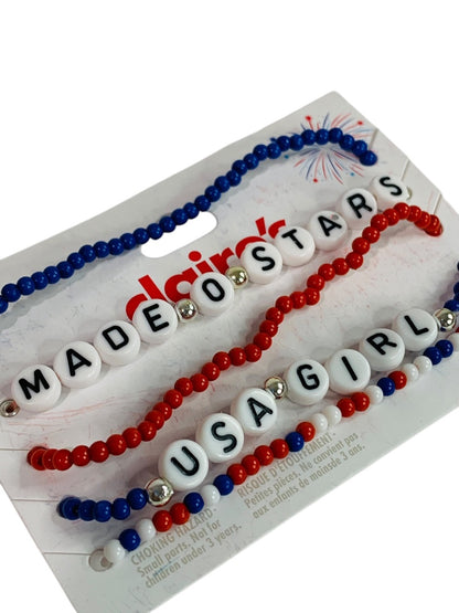 Claires New Set of 5 USA Patriotic Stretch Bracelets Red White Blue