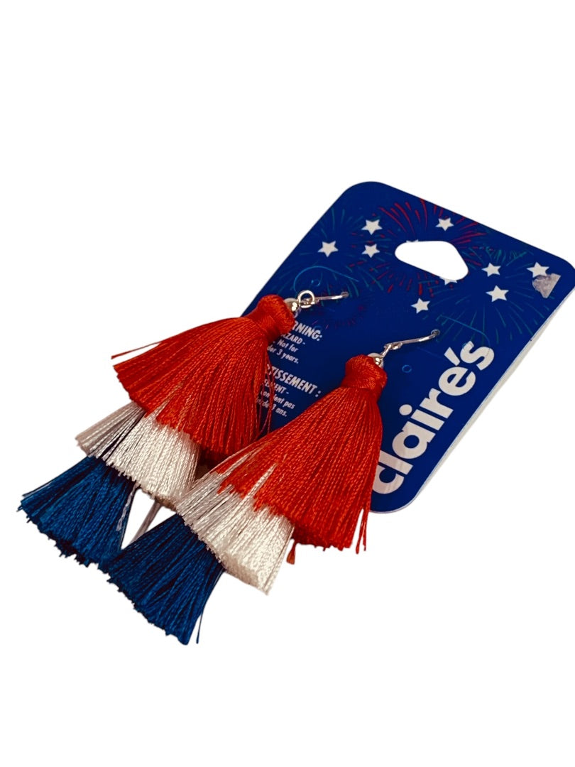 Claires New Tassel Pierced Earrings Patriotic Hook 2.75 Inch Drop