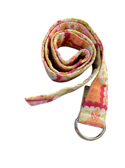 Small Chickadees Preppy D-Ring Fabric Belt Green Orange Floral 1.5 Inch Width