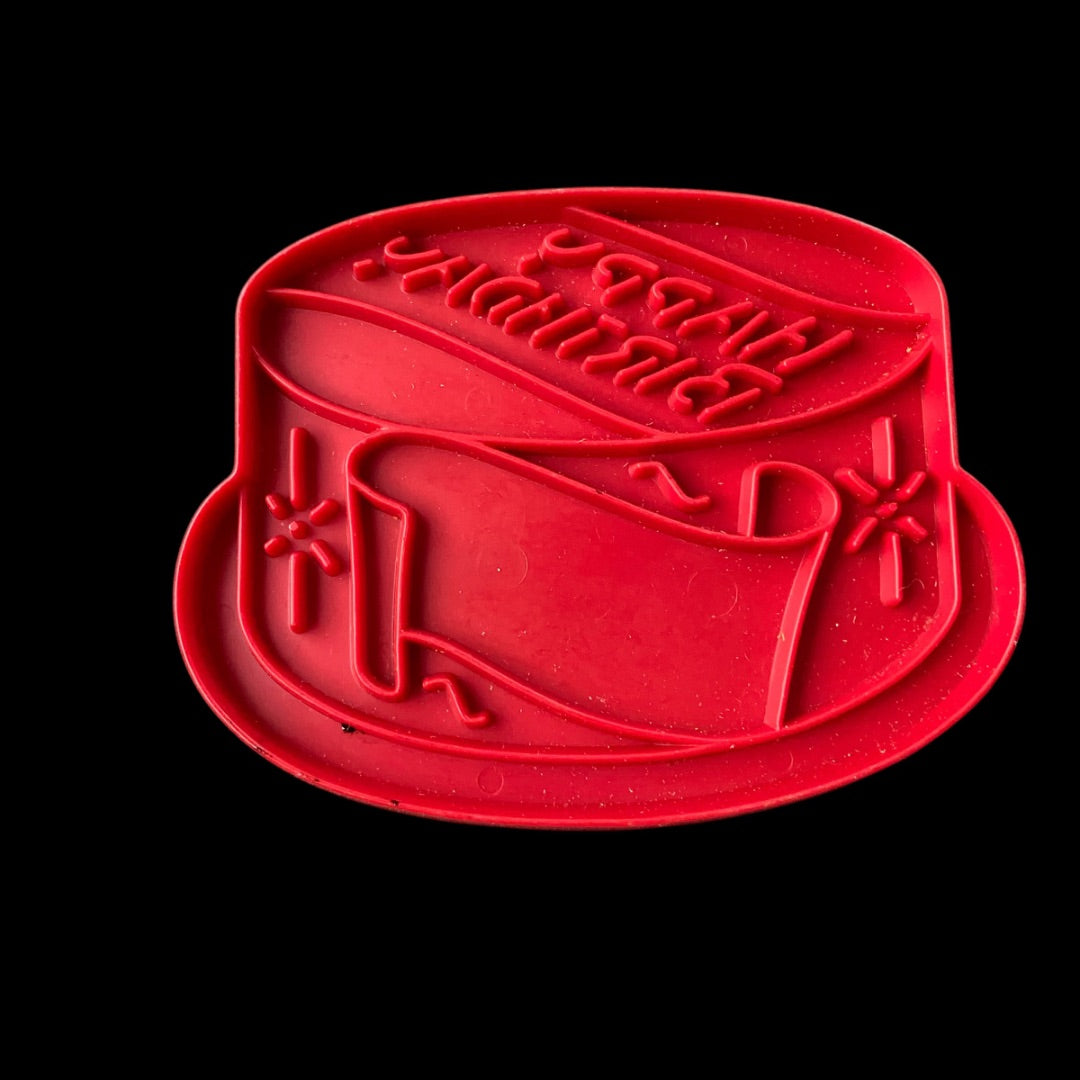 Tupperware 1970s Red Plastic Cookie Cutter USA Happy Birthday Cake