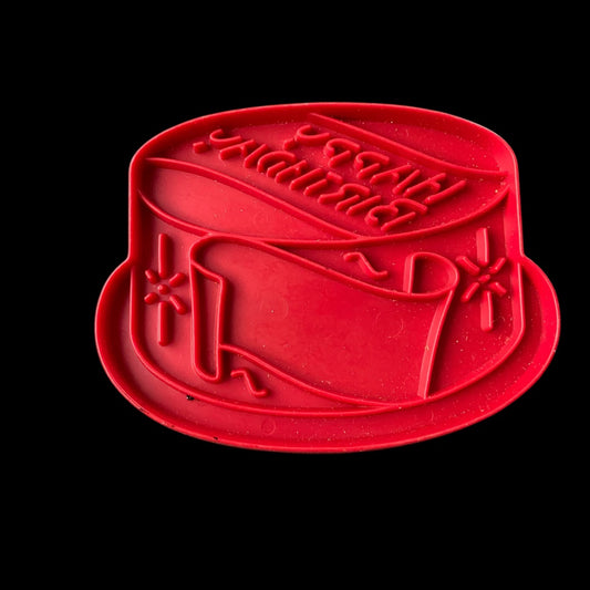 Tupperware 1970s Red Plastic Cookie Cutter USA Happy Birthday Cake