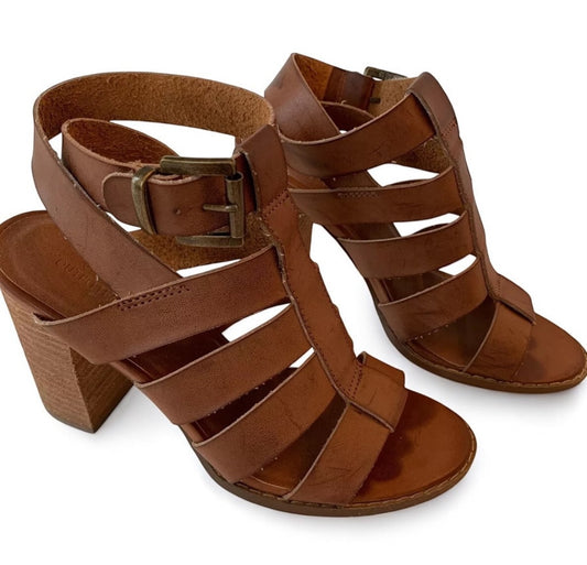 Size 6 Urban Outfiters Womens 4 Inch Block Heel Brown Leather Strappy Sandals