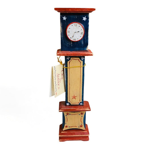Vintage Russ Ode to America Miniature Dollhouse Stars Stripes Grandfather Clock 7.25"