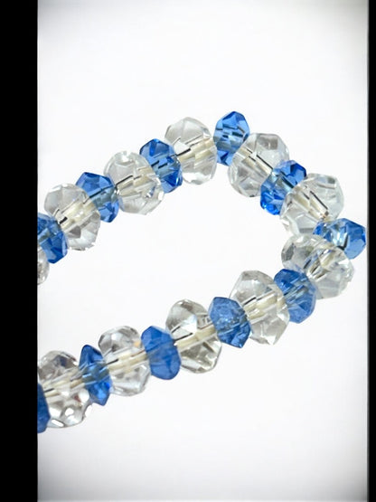 Set of 2 Acrylic Stretch Bracelets Faceted Sparkly Purple Clear Blue