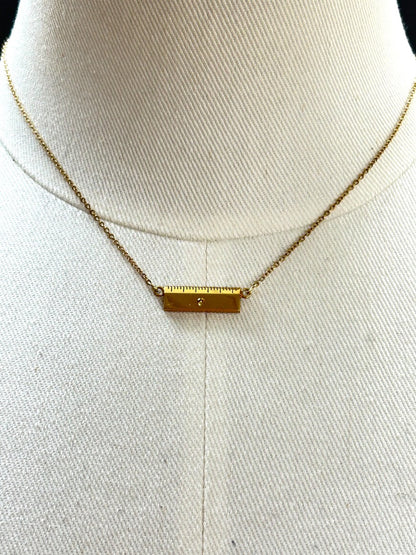 Vintage Leavens Ruler 15 inch Necklace Pendant Peridot Teacher Carpenter