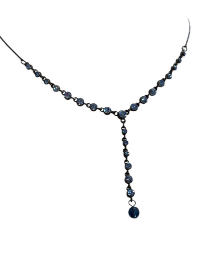 Pewter Color and Blue Crystal Necklace 15 Inch Chain 2" Drop