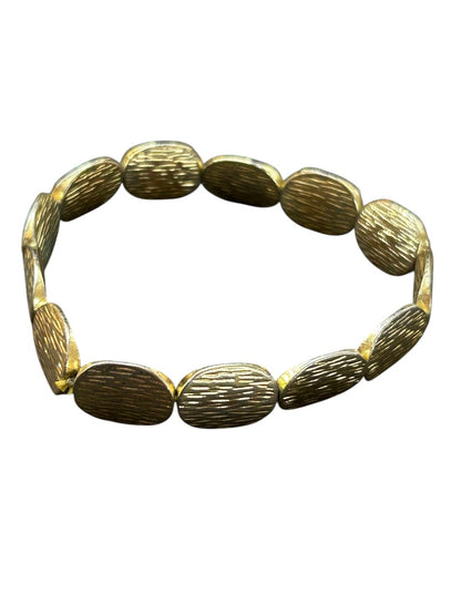 Goldtone Ovals Stretch Bracelet Textured Stretchy