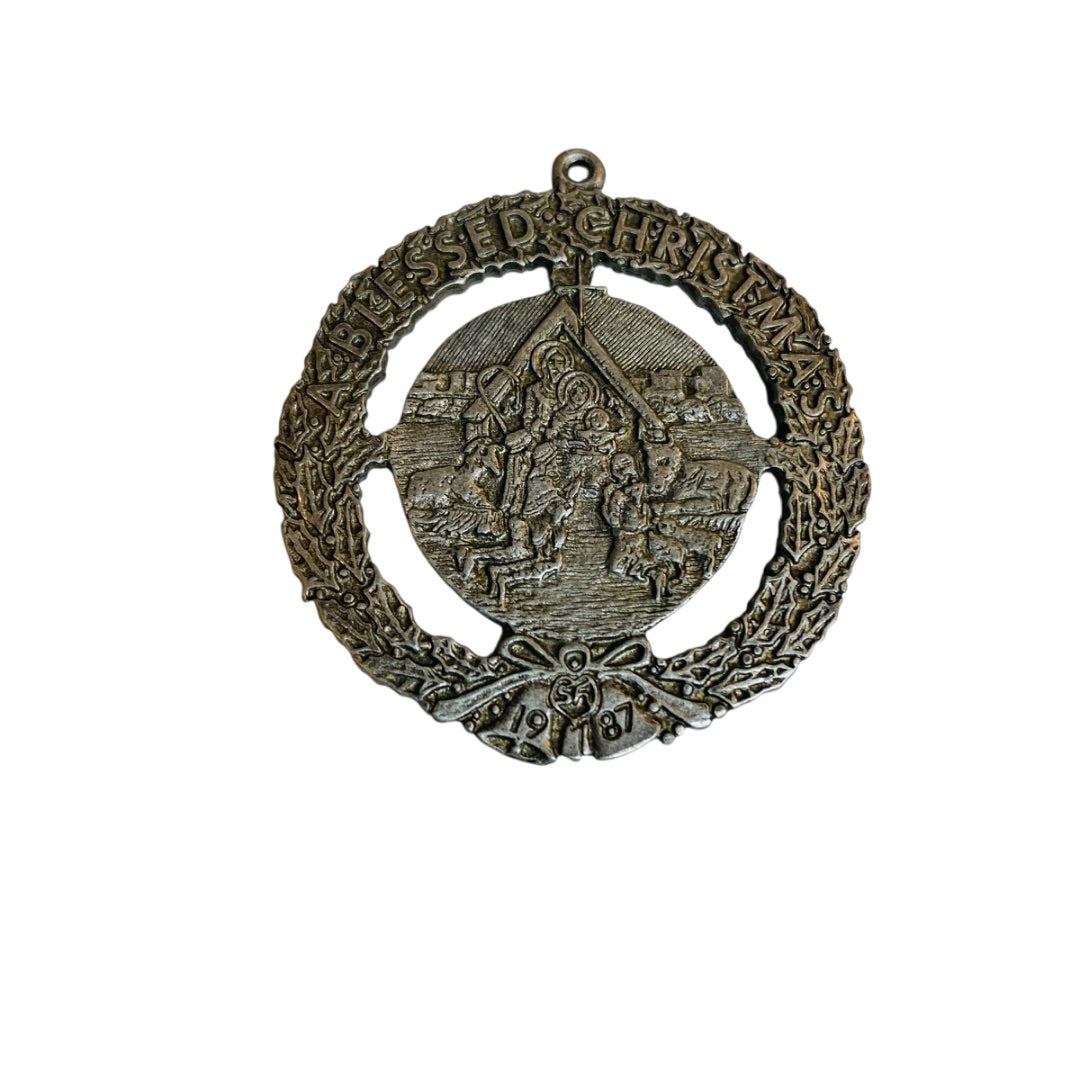 1987 Christmas Ornament Sacred Heart League Small 1.5 Inch Metal